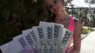 Slutty amateur blonde girl gets paid for public sex - porn video