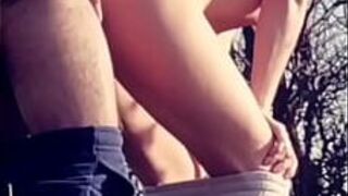 They go to the field to push his dick deep down her throat - porn video