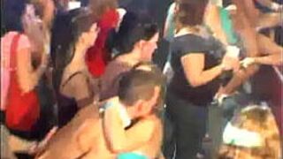 Babes at a huge party give blowjobs on stage - porn video