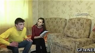 Pretty brunette girl rides up fat shlong - porn video