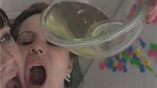 Young whore drinking piss in a bowl - porn video