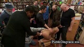 Bound babe anal fucked in book store - porn video