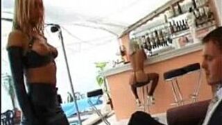 Lesbians fuck in a public bar while business man watching - porn video